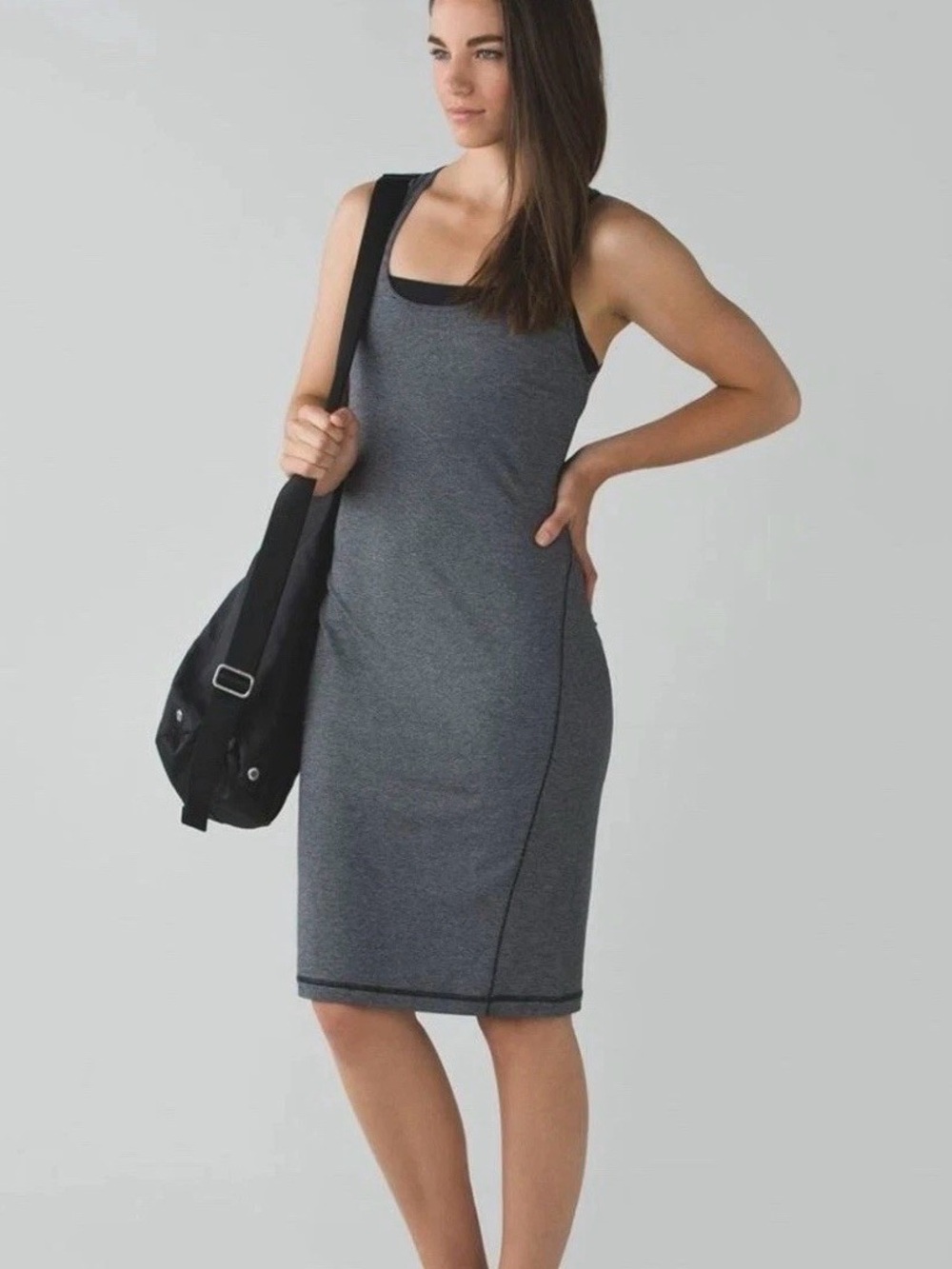 Lululemon Go For It Open Back Racerback Dress Micro Stripe Black Gray Size 2